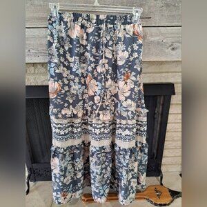 Sienna Sky Bohemian Midi Skirt Tiered Ruffle Pull On Waist Floral Festival Small